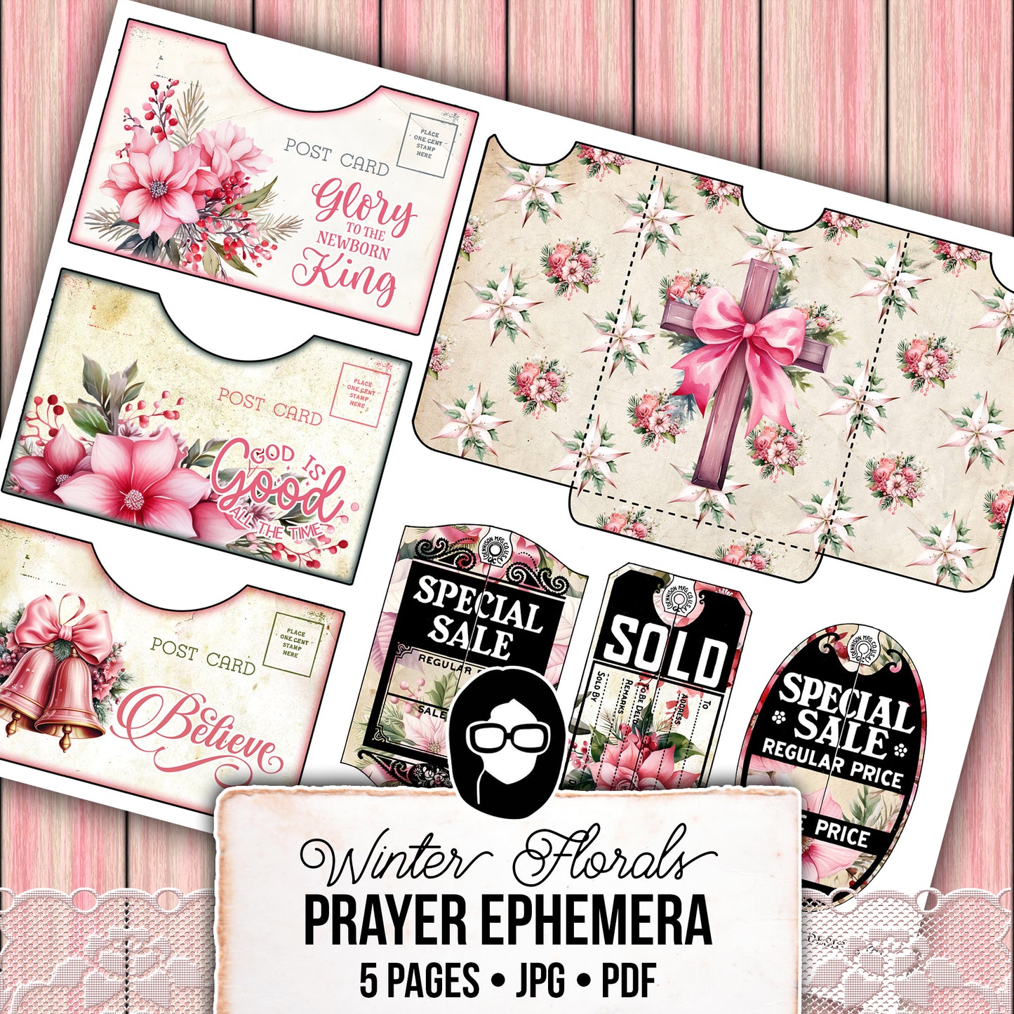 Christian Christmas Printables, Bible Journal Ephemera -5pg Digital Download- Prayer Journal Kit, Devotional Quotes, Jesus Junk Journal