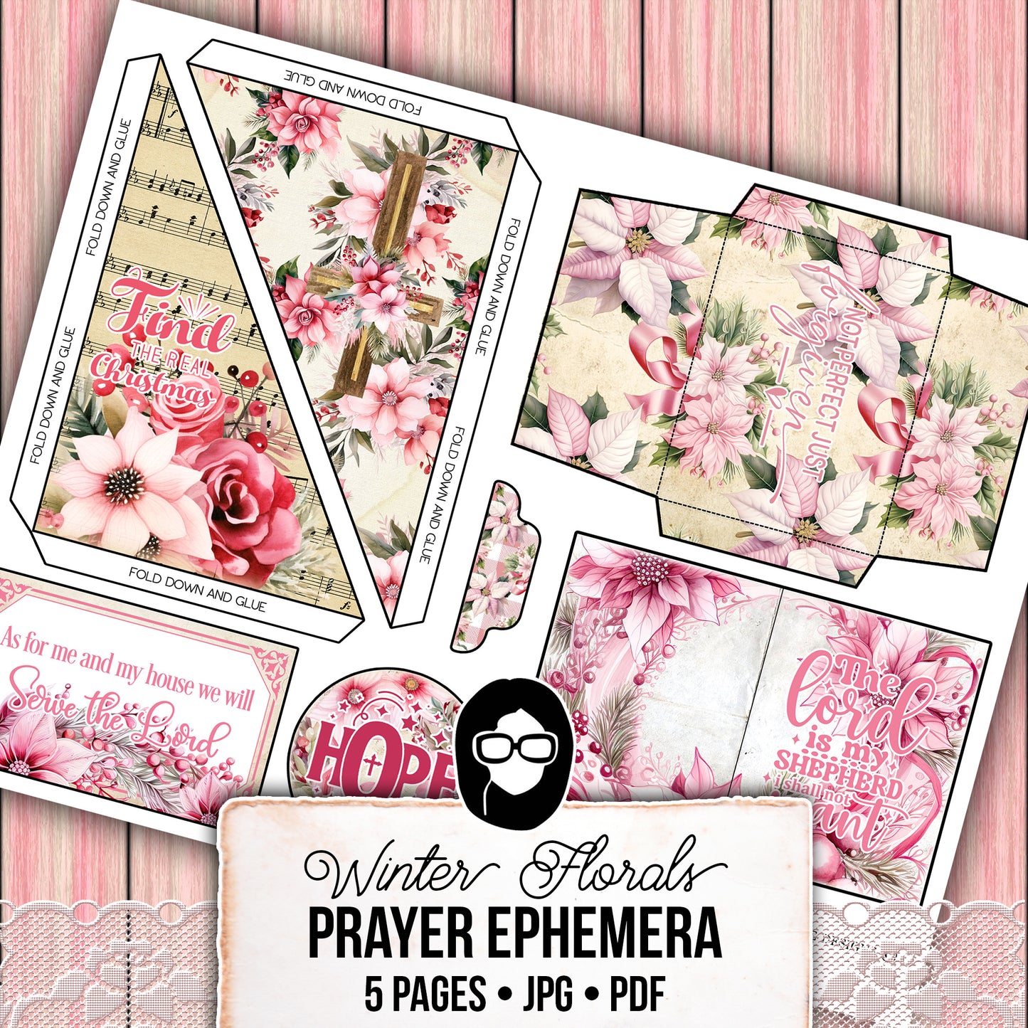 Christian Christmas Printables, Bible Journal Ephemera -5pg Digital Download- Prayer Journal Kit, Devotional Quotes, Jesus Junk Journal