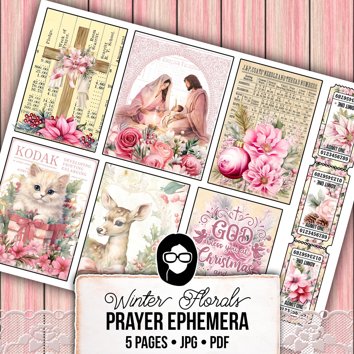 Christian Christmas Printables, Bible Journal Ephemera -5pg Digital Download- Prayer Journal Kit, Devotional Quotes, Jesus Junk Journal