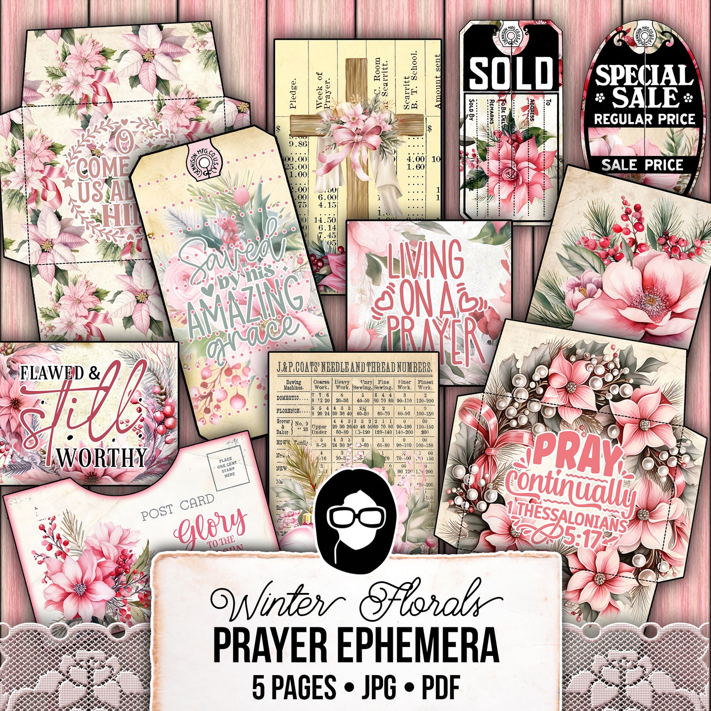 Christian Christmas Printables, Bible Journal Ephemera -5pg Digital Download- Prayer Journal Kit, Devotional Quotes, Jesus Junk Journal