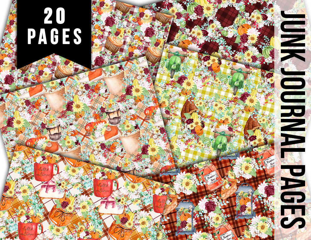 Fall Digital Paper, Autumn Journal Printables -20pg Digital Download- Fall Flowers, Lined Journal Pages, Fall Pattern Paper, Scrapbook Paper