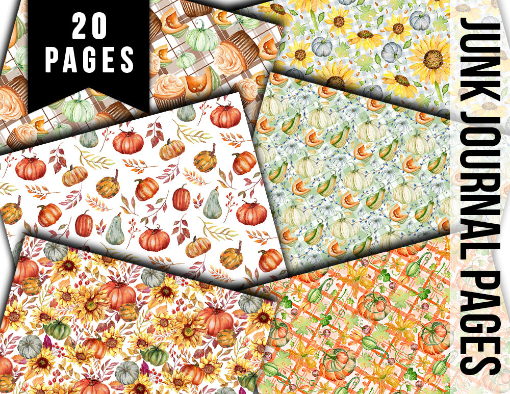 Fall Digital Paper, Autumn Journal Printables -20pg Digital Download- Fall Flowers, Lined Journal Pages, Fall Pattern Paper, Scrapbook Paper