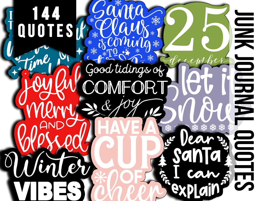 Christmas Quotes, Fussy Cut Words -6pg Digital Download- Christmas sayings, Journaling quotes, Santa Quotes, Scrapbook titles, Ink Saver,PNG
