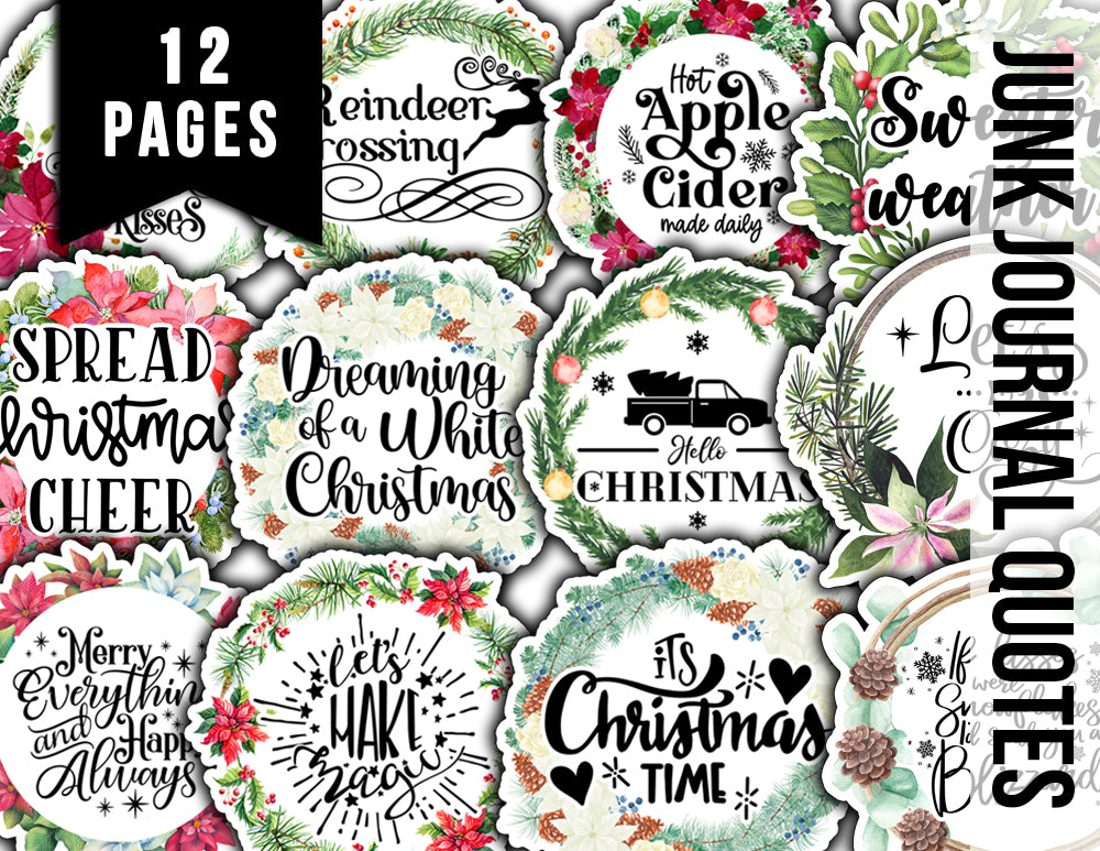 Christmas Quotes, Fussy Cut Words -12pg Digital Download- Christmas sayings, Journaling quotes, Santa Quote, Scrapbook titles, PNG Files