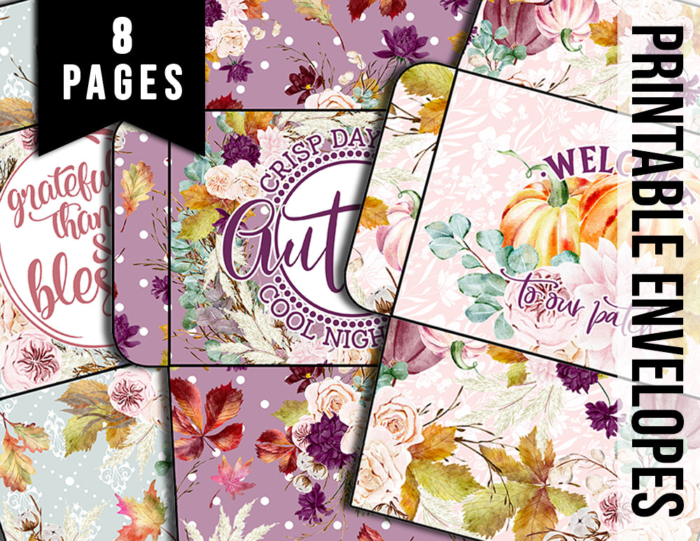 Junk Journal Pockets, Ephemera Pouch -8pg Digital Download- Fall Envelopes, Autumn Quotes, Autumn Printable, Pocket for Journal, Sunflowers