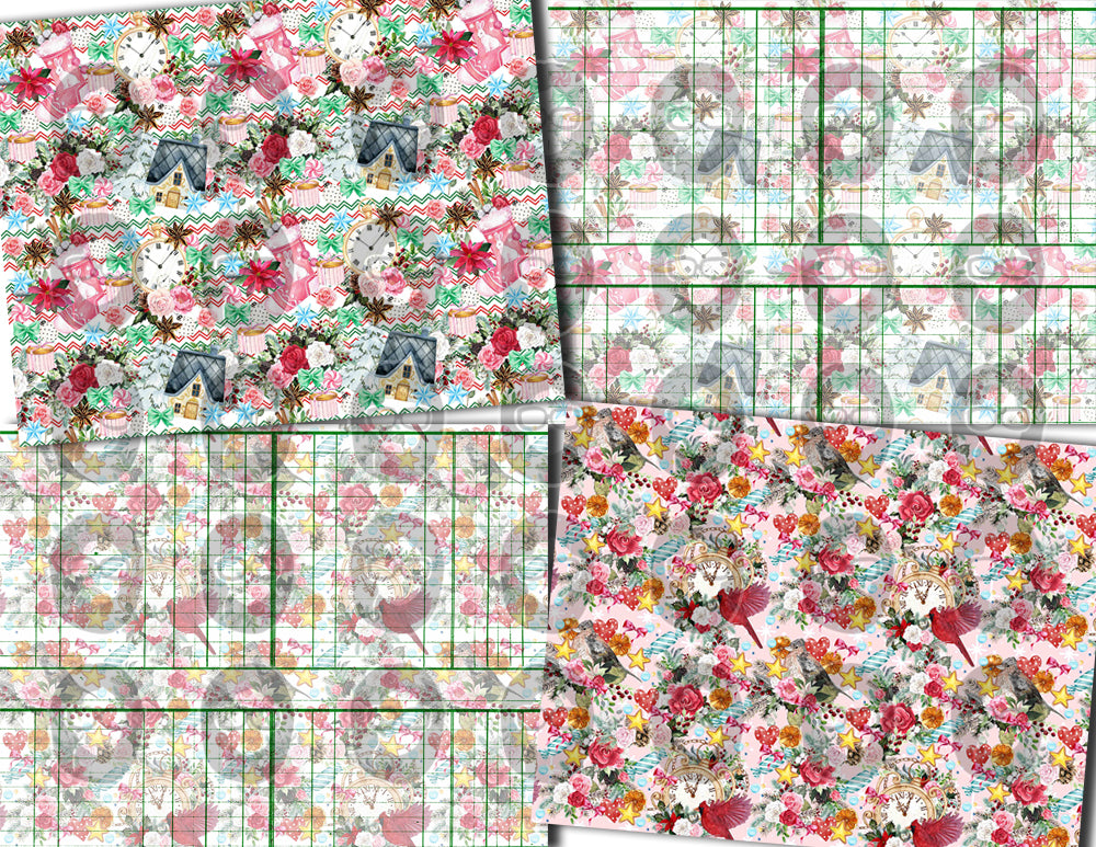 Christmas Junk Journal Pages, Pink Christmas Paper -30pg Digital Download- Poinsettia background,Lined Journal Pages,Scrapbook paper, Shabby