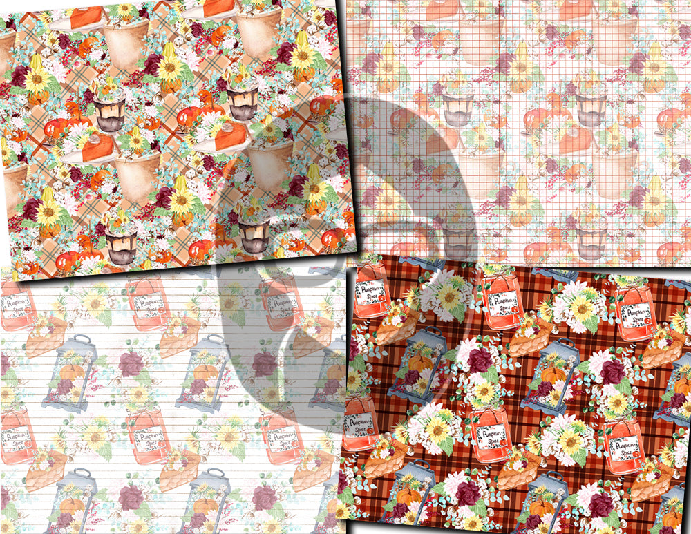Fall Digital Paper, Autumn Journal Printables -20pg Digital Download- Fall Flowers, Lined Journal Pages, Fall Pattern Paper, Scrapbook Paper