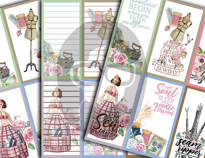Journaling Spot Printables, Sewing Ephemera -18pg Digital Download- Sewing Quotes, Junk Journal Printables, Sewing Machine Clipart, Lined