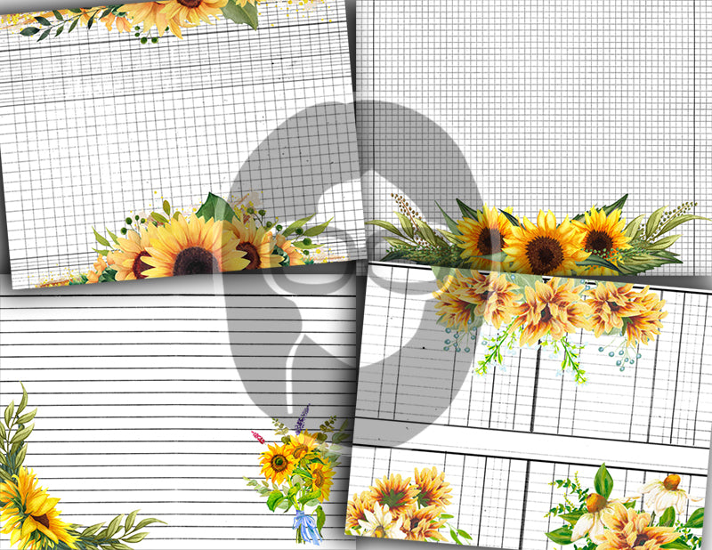 Sunflower Journal Pages, Printable Journal Bundle -30pg Digital Download- Junk Journal DIY Kit, Journaling Notebook, Sunflower Digital Paper