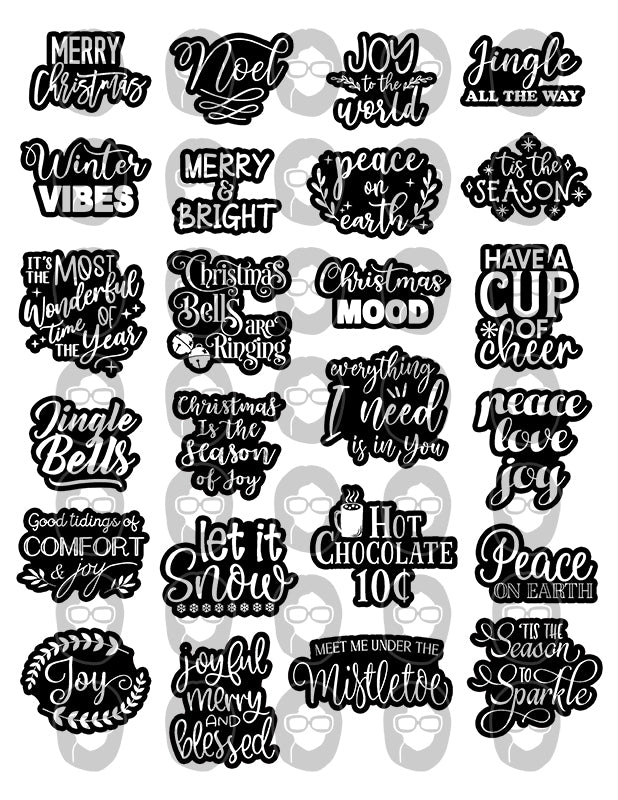Christmas Quotes, Fussy Cut Words -6pg Digital Download- Christmas sayings, Journaling quotes, Santa Quotes, Scrapbook titles, Ink Saver,PNG