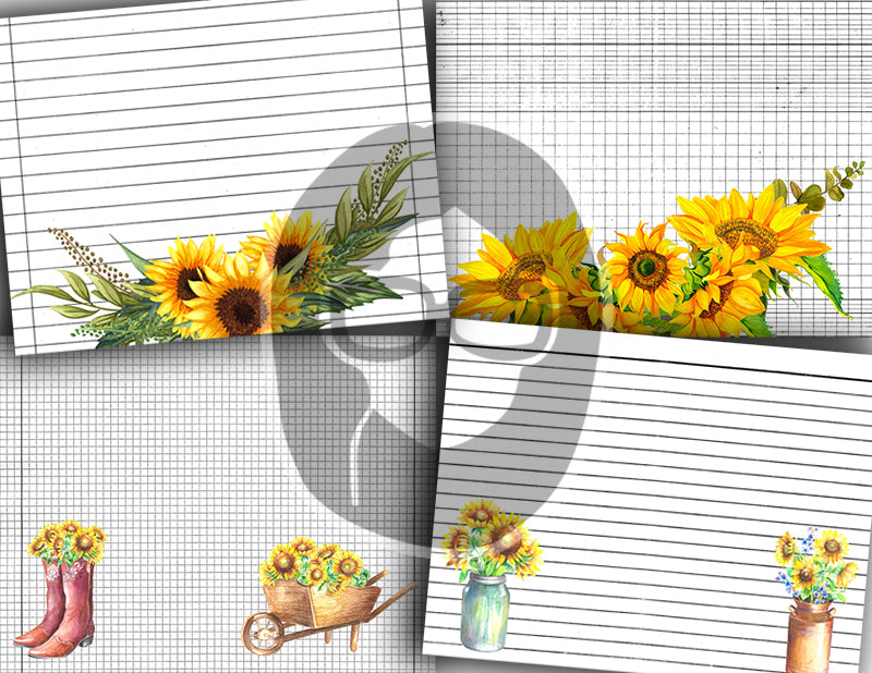 Sunflower Journal Pages, Printable Journal Bundle -30pg Digital Download- Junk Journal DIY Kit, Journaling Notebook, Sunflower Digital Paper