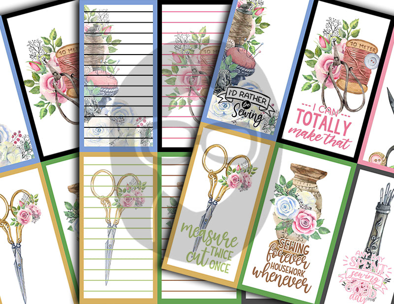 Journaling Spot Printables, Sewing Ephemera -18pg Digital Download- Sewing Quotes, Junk Journal Printables, Sewing Machine Clipart, Lined