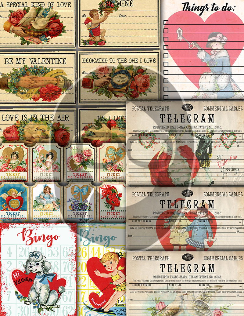 Valentine's Day Ephemera, Junk Journal Printables -38pg Digital Download- Journaling Cards, Scrapbook Bundle, Retro And Vintage, Antique