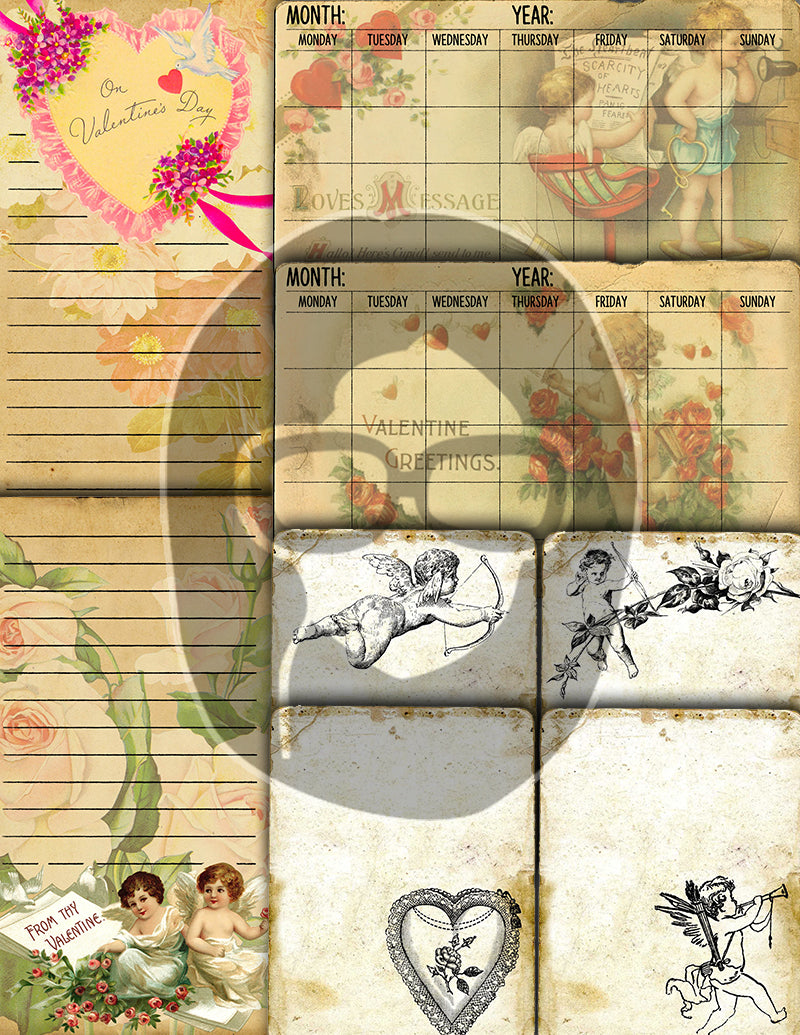 Valentine's Day Ephemera, Junk Journal Printables -38pg Digital Download- Journaling Cards, Scrapbook Bundle, Retro And Vintage, Antique