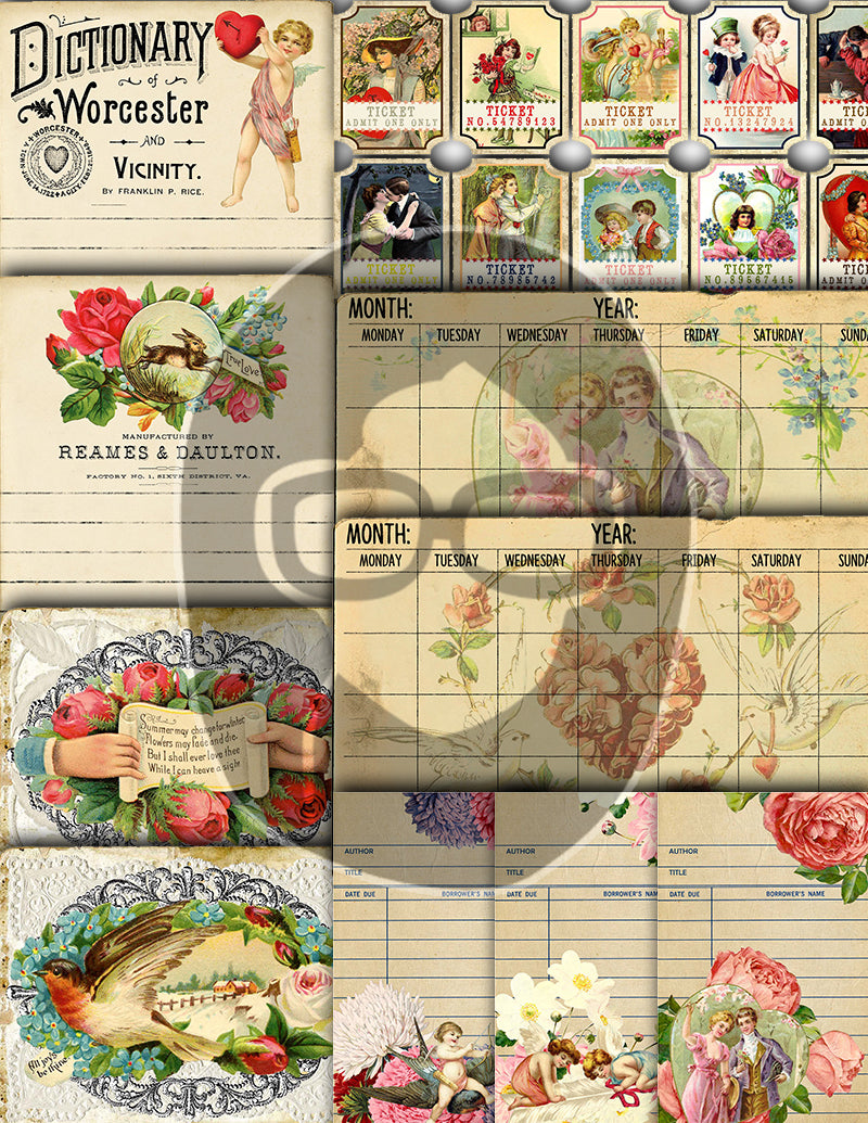 Valentine's Day Ephemera, Junk Journal Printables -38pg Digital Download- Journaling Cards, Scrapbook Bundle, Retro And Vintage, Antique