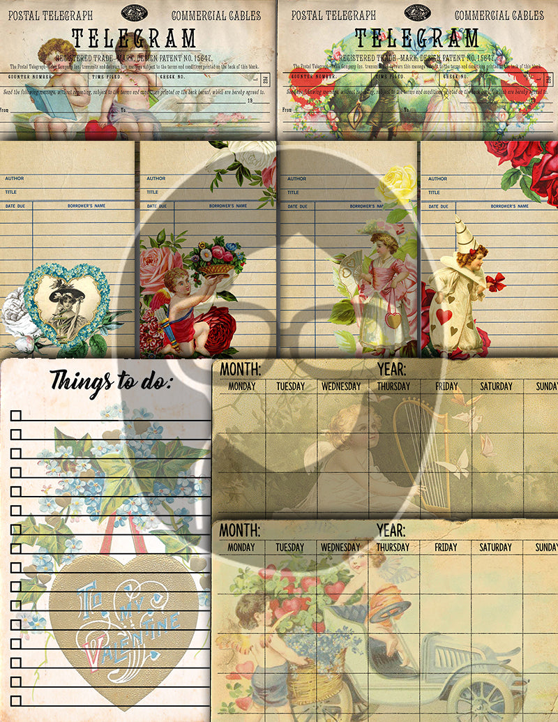 Valentine's Day Ephemera, Junk Journal Printables -38pg Digital Download- Journaling Cards, Scrapbook Bundle, Retro And Vintage, Antique
