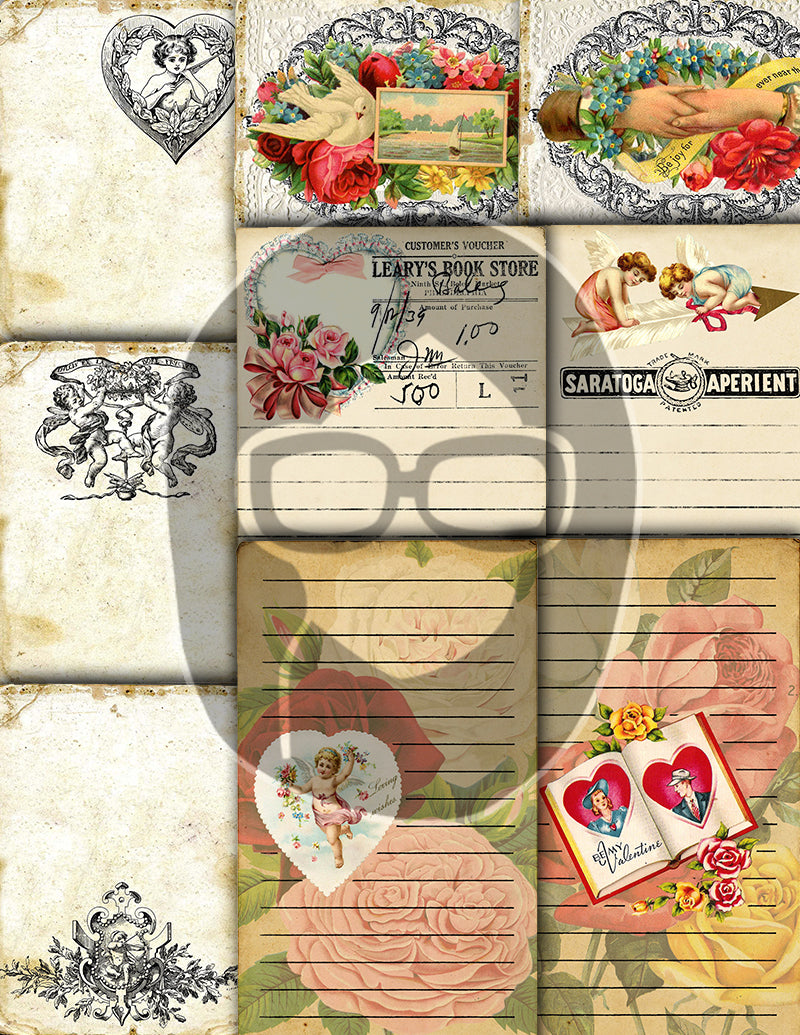 Valentine's Day Ephemera, Junk Journal Printables -38pg Digital Download- Journaling Cards, Scrapbook Bundle, Retro And Vintage, Antique