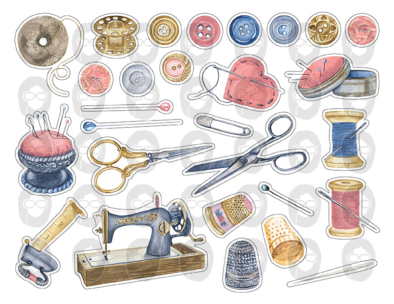 Sewing Clipart, Fussy Cut Ephemera -9pg Digital Download- Sewing Machine Antique, Collage Sheet Printable, Scrapbook Cutouts, Sew Graphics