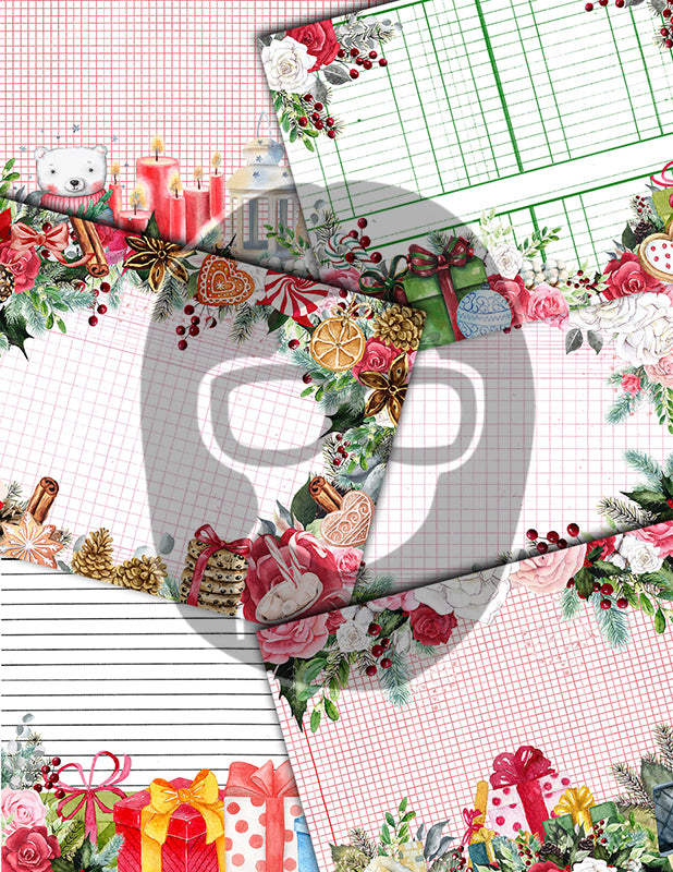 Christmas Junk Journal Kit, Pink Christmas Printable -41pg Digital Download- Journaling Pages, Word Labels, Holiday Notecards, Gift Tags