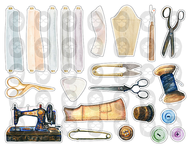 Sewing Clipart, Fussy Cut Ephemera -9pg Digital Download- Sewing Machine Antique, Collage Sheet Printable, Scrapbook Cutouts, Sew Graphics