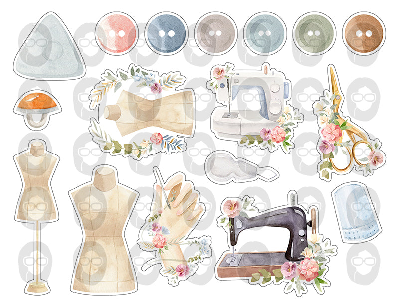 Sewing Clipart, Fussy Cut Ephemera -9pg Digital Download- Sewing Machine Antique, Collage Sheet Printable, Scrapbook Cutouts, Sew Graphics