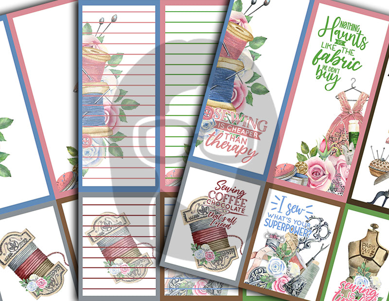 Journaling Spot Printables, Sewing Ephemera -18pg Digital Download- Sewing Quotes, Junk Journal Printables, Sewing Machine Clipart, Lined