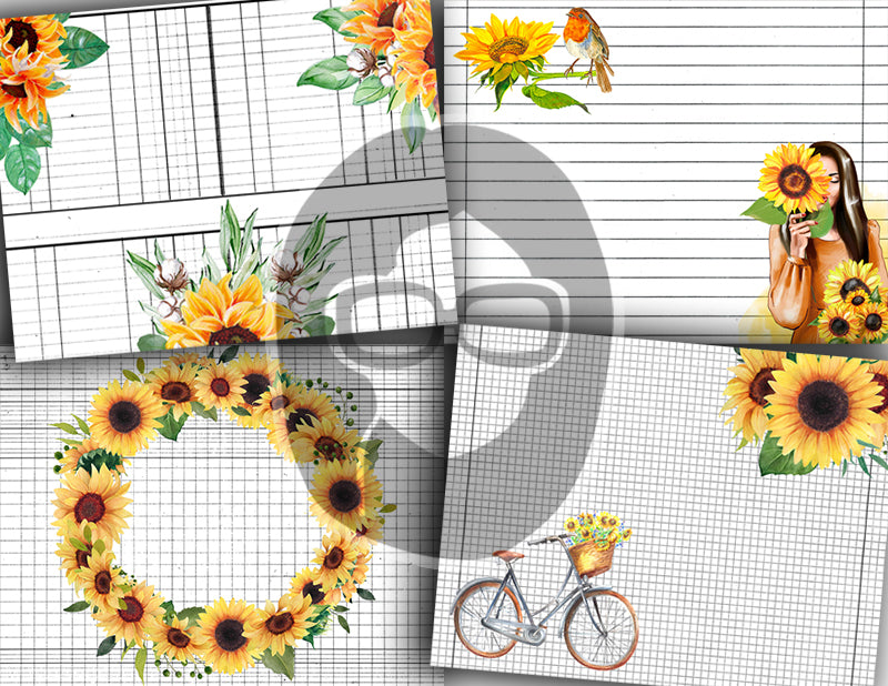 Sunflower Journal Pages, Printable Journal Bundle -30pg Digital Download- Junk Journal DIY Kit, Journaling Notebook, Sunflower Digital Paper