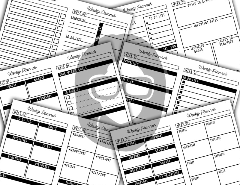 Junk Journal Planner, Undated Monthly Calendar -66pg Digital Download- Personal Planner, Ink Saver, Ink Saving, Black And White, Bundle Kit