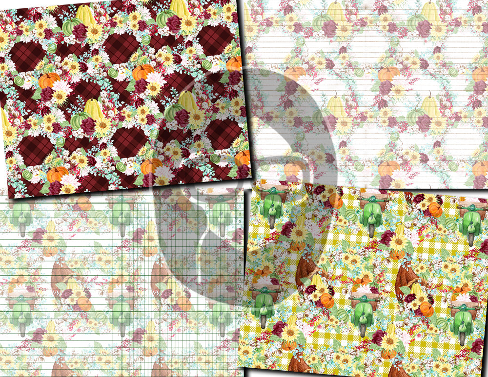 Fall Digital Paper, Autumn Journal Printables -20pg Digital Download- Fall Flowers, Lined Journal Pages, Fall Pattern Paper, Scrapbook Paper