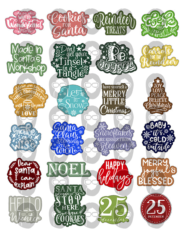 Christmas Quotes, Fussy Cut Words -6pg Digital Download- Christmas sayings, Journaling quotes, Santa Quotes, Scrapbook titles, Ink Saver,PNG