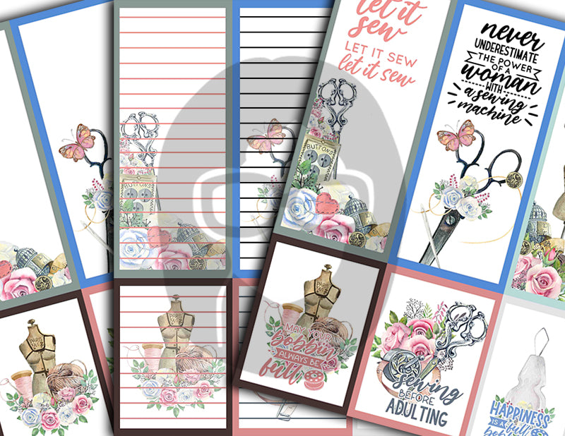Journaling Spot Printables, Sewing Ephemera -18pg Digital Download- Sewing Quotes, Junk Journal Printables, Sewing Machine Clipart, Lined