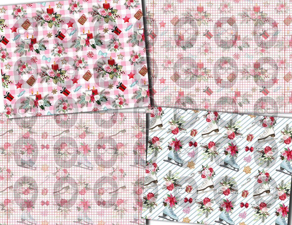Christmas Junk Journal Pages, Pink Christmas Paper -30pg Digital Download- Poinsettia background,Lined Journal Pages,Scrapbook paper, Shabby