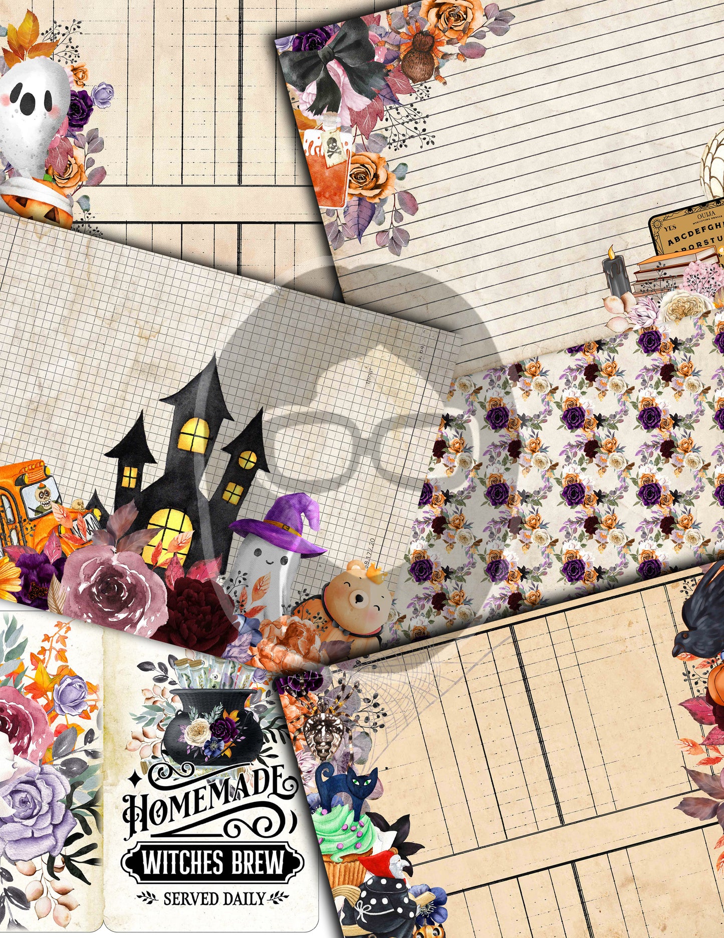 Halloween Junk Journal Kit, Halloween Ephemera -40pg Digital Download- Journaling Pages, Lined Paper, Labels, Tags, Cards, Envelopes, Jars