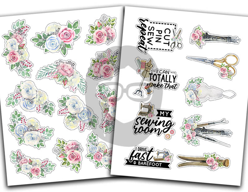 Sewing Clipart, Fussy Cut Ephemera -12pg Digital Download- Sewing Machine Antique, Collage Sheet Printable, Scrapbook Cutouts, Sew Graphics