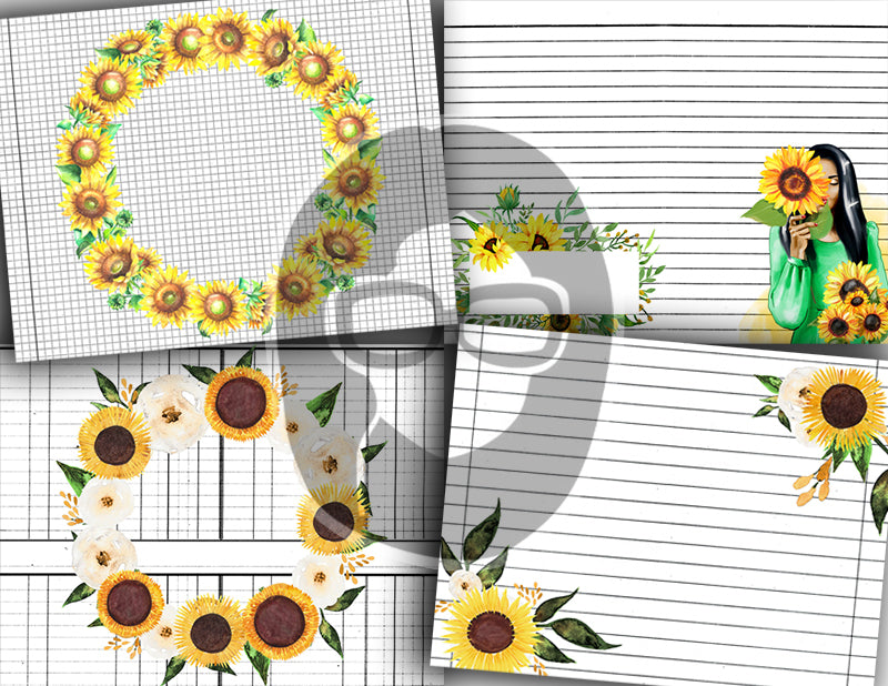Sunflower Journal Pages, Printable Journal Bundle -30pg Digital Download- Junk Journal DIY Kit, Journaling Notebook, Sunflower Digital Paper