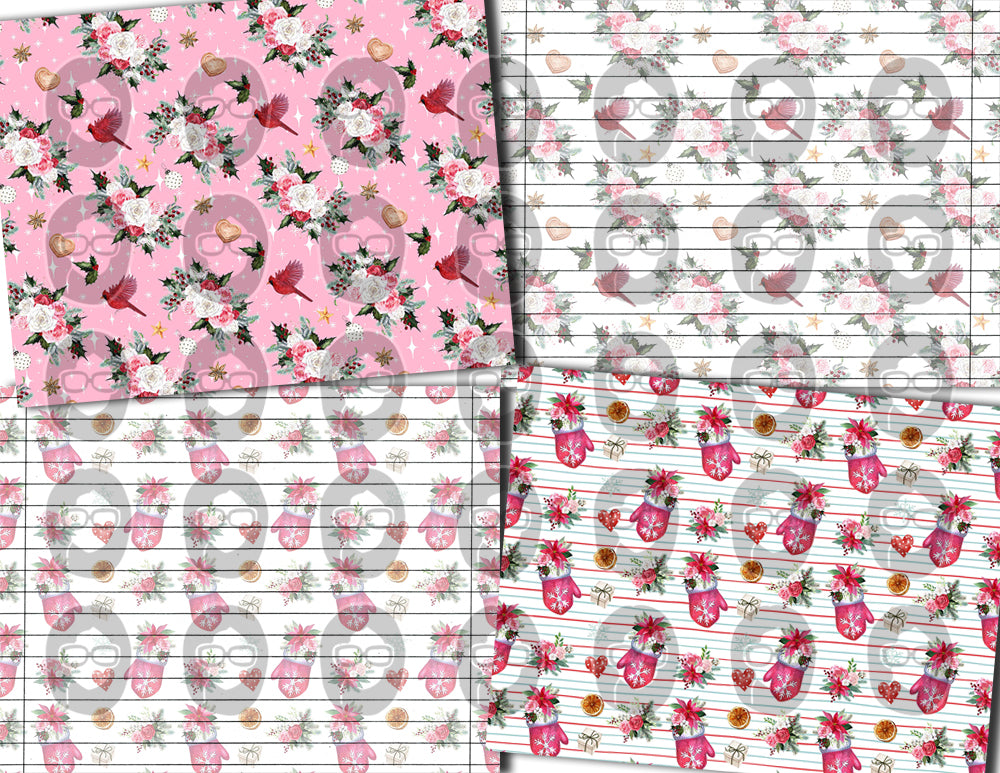 Christmas Junk Journal Pages, Pink Christmas Paper -30pg Digital Download- Poinsettia background,Lined Journal Pages,Scrapbook paper, Shabby