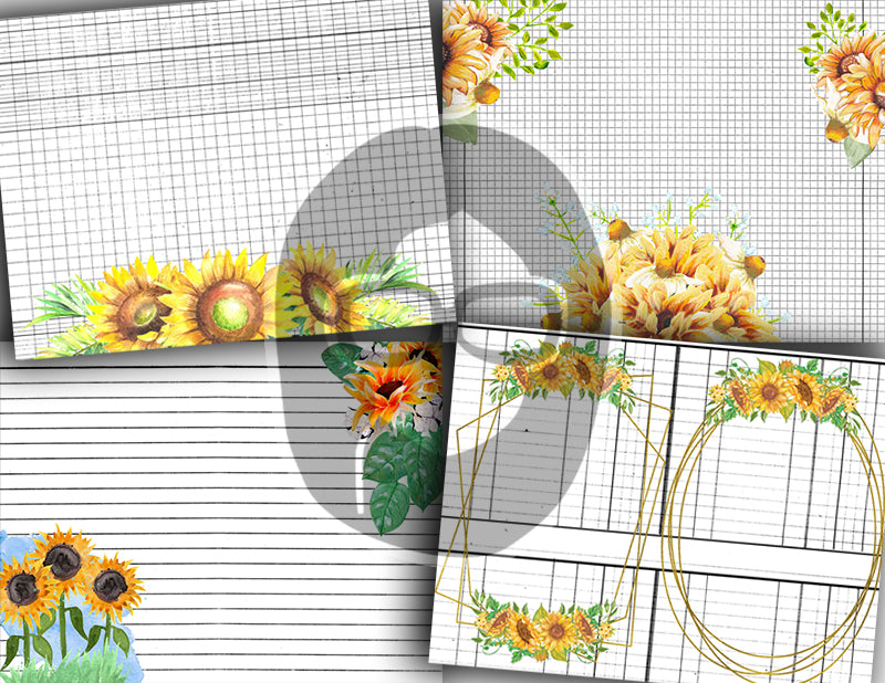 Sunflower Journal Pages, Printable Journal Bundle -30pg Digital Download- Junk Journal DIY Kit, Journaling Notebook, Sunflower Digital Paper