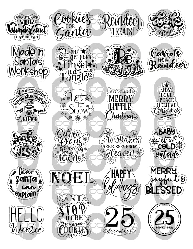 Christmas Quotes, Fussy Cut Words -6pg Digital Download- Christmas sayings, Journaling quotes, Santa Quotes, Scrapbook titles, Ink Saver,PNG