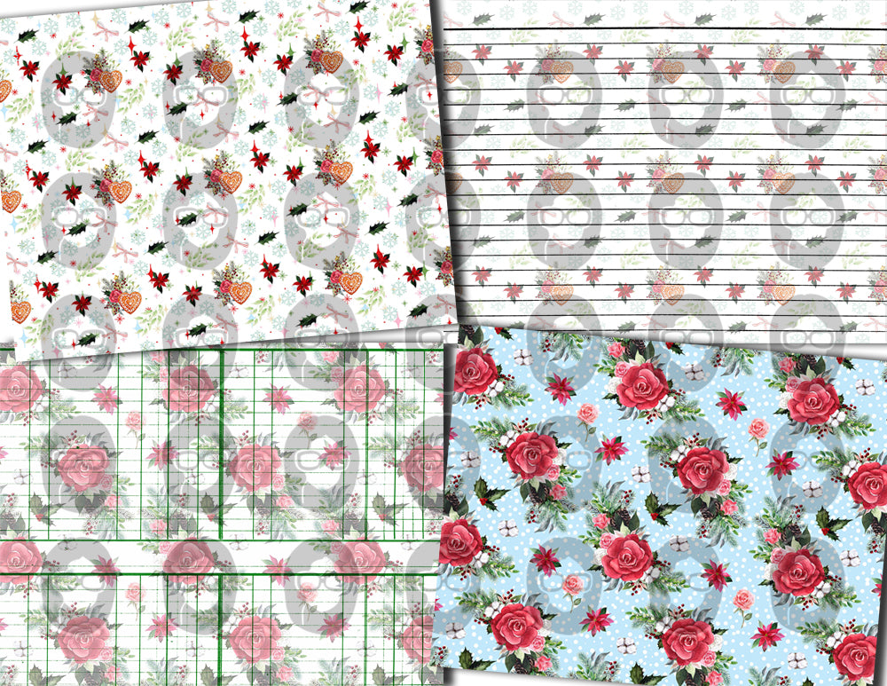 Christmas Junk Journal Pages, Pink Christmas Paper -30pg Digital Download- Poinsettia background,Lined Journal Pages,Scrapbook paper, Shabby