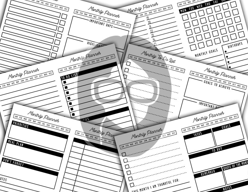 Junk Journal Planner, Undated Monthly Calendar -66pg Digital Download- Personal Planner, Ink Saver, Ink Saving, Black And White, Bundle Kit