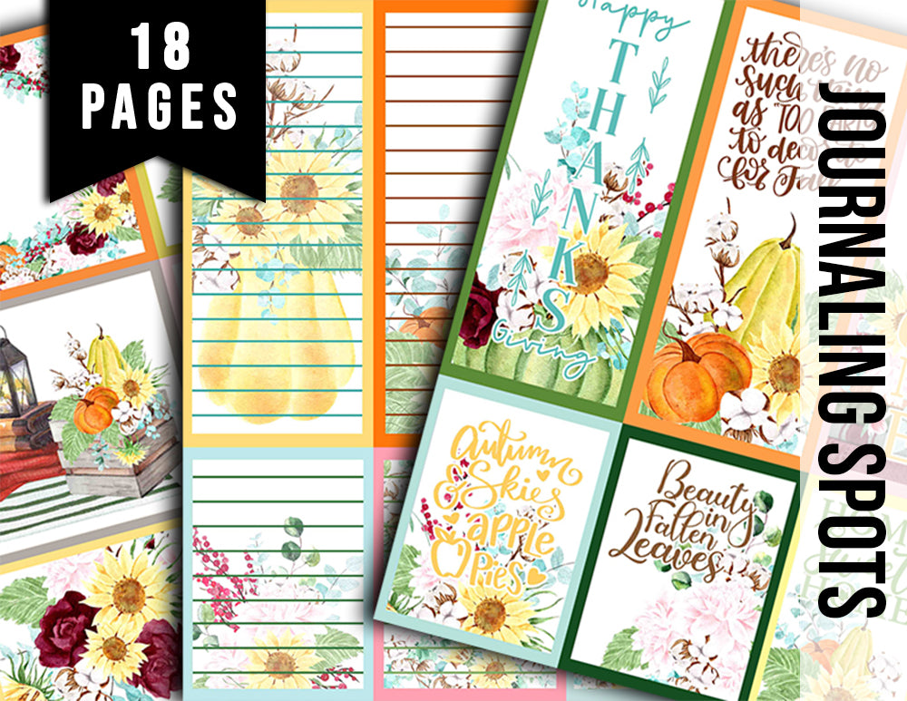 Journaling Spot Printables, Autumn Journal Printable -18pg Digital Download- Lined Paper, Fall Quotes, Autumn Flowers, Fall Harvest