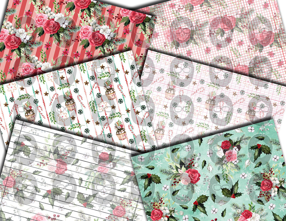 Christmas Junk Journal Pages, Pink Christmas Paper -30pg Digital Download- Poinsettia background,Lined Journal Pages,Scrapbook paper, Shabby