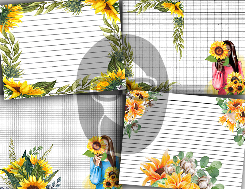 Sunflower Journal Pages, Printable Journal Bundle -30pg Digital Download- Junk Journal DIY Kit, Journaling Notebook, Sunflower Digital Paper