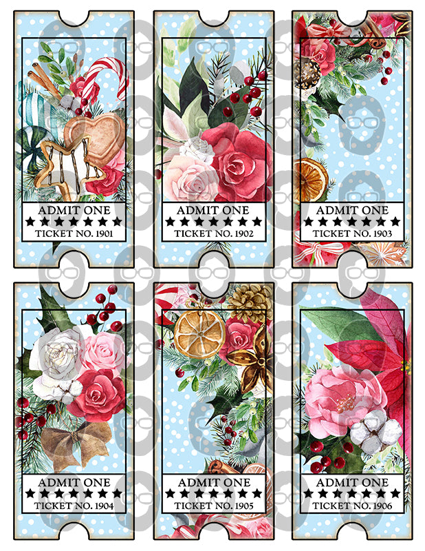 Printable Ticket Ephemera, Pink Christmas -8pg Digital Download- Fussy Cut Christmas Ephemera, Junk Journal DIY Kit, Ticket Bookmark, Cards