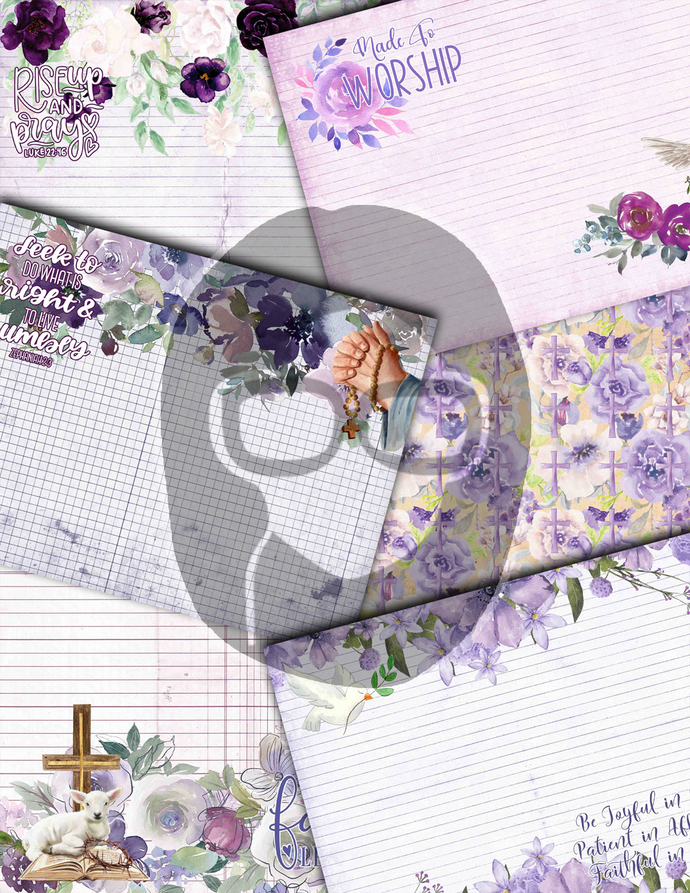 Faith Junk Journal Kit, Scripture Ephemera, Purple Junk Journal Kit-40pg Digital Download- Religious Cards, Prayer Quotes, Bible Verse Cards