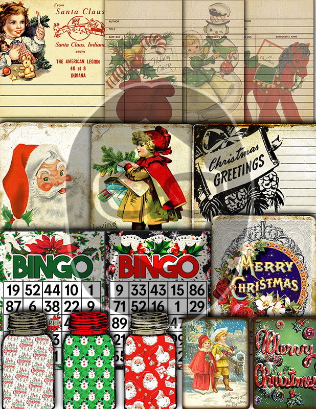 Christmas Ephemera, Junk Journal Kit -52pg Digital Download- Tags, Jars, Note Cards, To do List, Retro Santa Claus, December Daily Kit