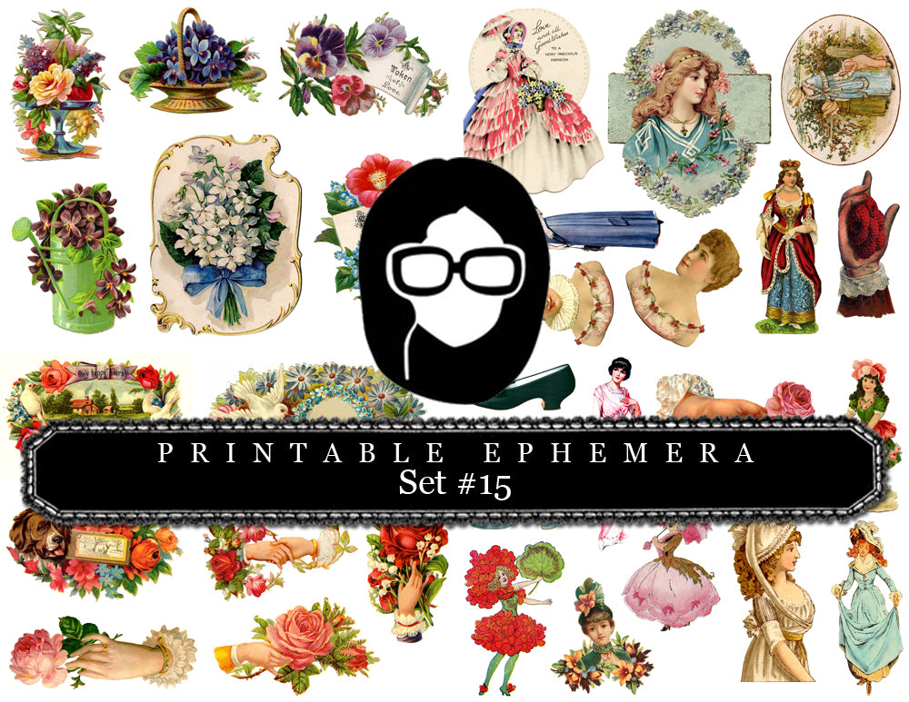 Digital Journal Kits - Ephemera Set #15 - 15 Pg Instant Download - digital collage, rose clipart floral, ephemera kit, blank journal vards