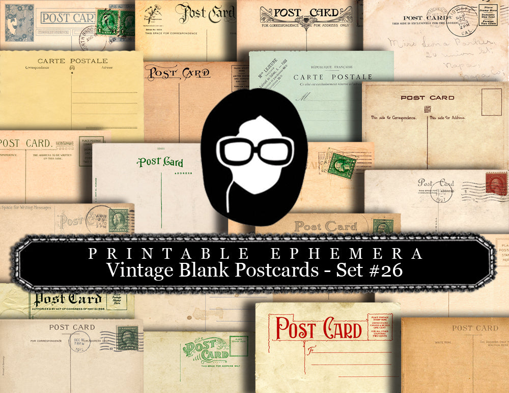 Ephemera Pack - Vintage Blank Post Cards Set #26 - 16 Page Instant Download - junk journal kit, postcard template, ephemera paper pack