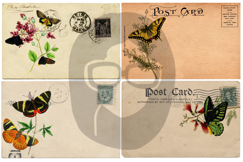 Bouquet Clipart - PostCards Butterflies Collection # 7 - 2 Page Instant Download - blank journal cards, digital journal kits