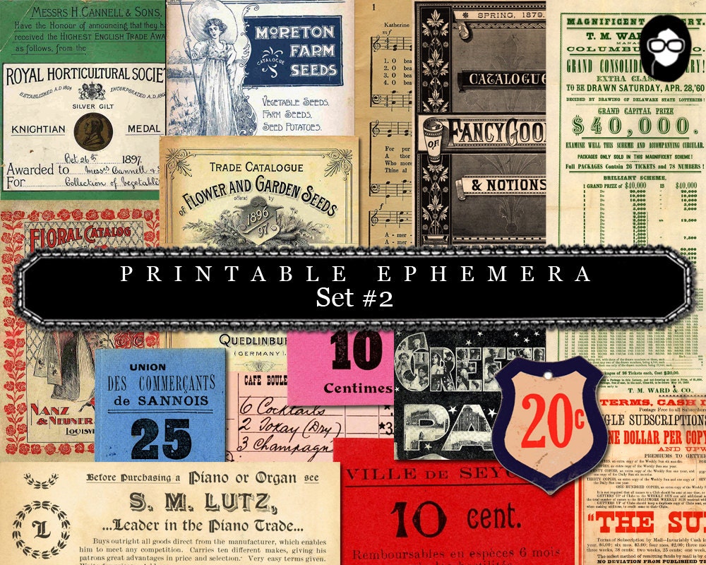 Ephemera Pack - Printable Ephemera Set # 2 - 30 Page Instant Download - junk journal kit, journaling kit, journal cards, ephemera paper pack